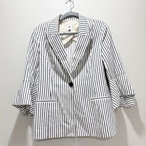 CAbi Women’s Ole Ticking Stripe Bell Sleeve Blazer Jacket Derby Preppy Size 8